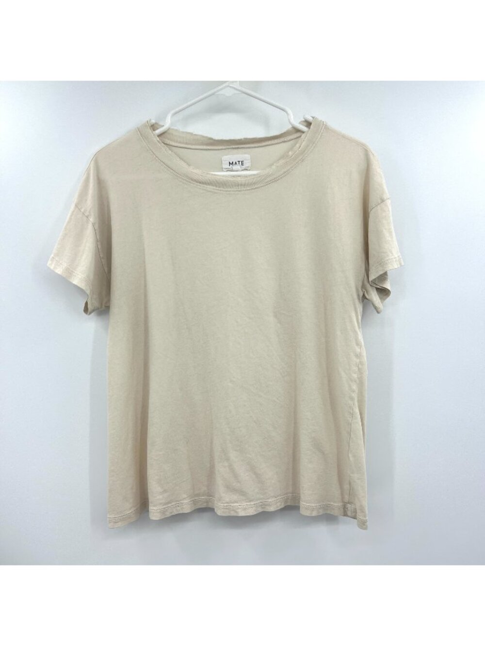 Mate The Label Beige 100% Organic Cotton Raw Neck T-Shirt Women's XS